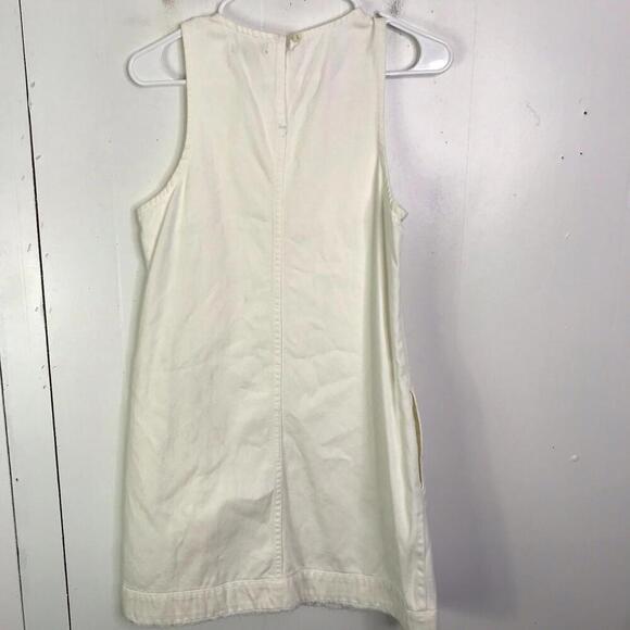 J Crew Dress Womens 4 White Denim Shift Raw Hem Pockets Modest Minimalist - Picture 2 of 10